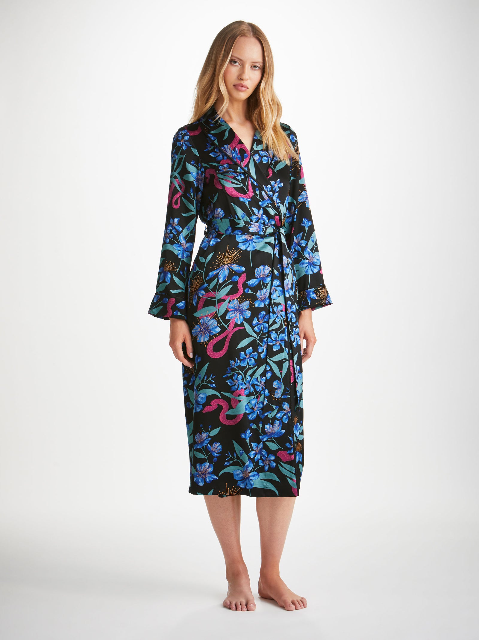 Women's Long Dressing Gown Brindisi 101 Silk Satin Black