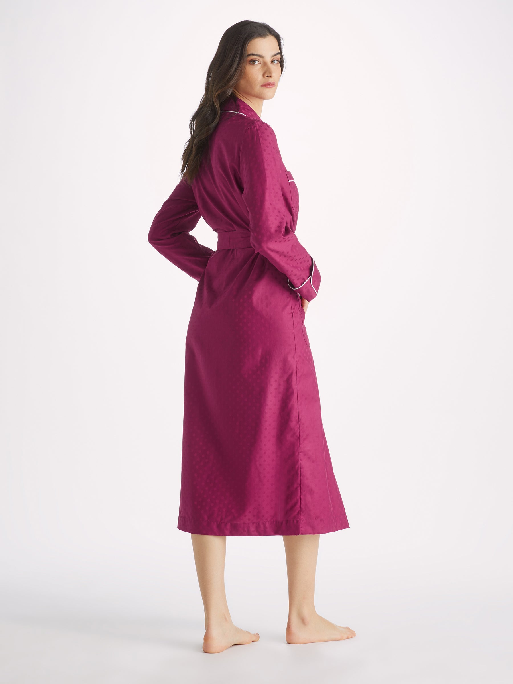Women's Long Dressing Gown Kate 7 Cotton Jacquard Berry