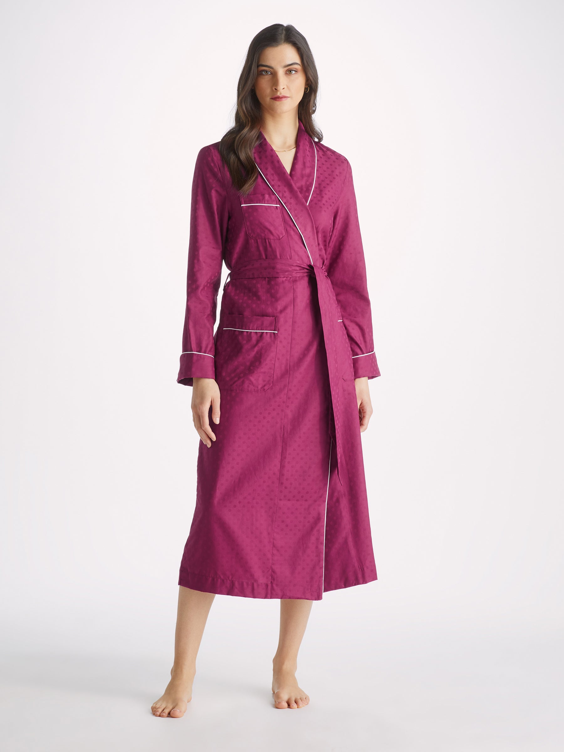 Women's Long Dressing Gown Kate 7 Cotton Jacquard Berry