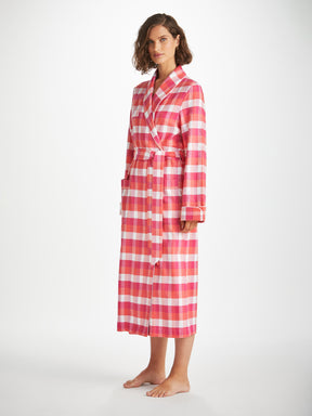 Women's Long Dressing Gown Kelburn 39 Brushed Cotton Pink