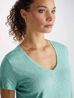 Women's V-Neck T-Shirt Jordan Linen Soft Aqua