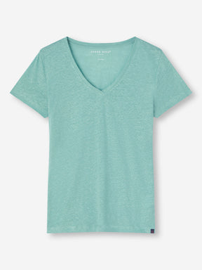 Women's V-Neck T-Shirt Jordan Linen Soft Aqua