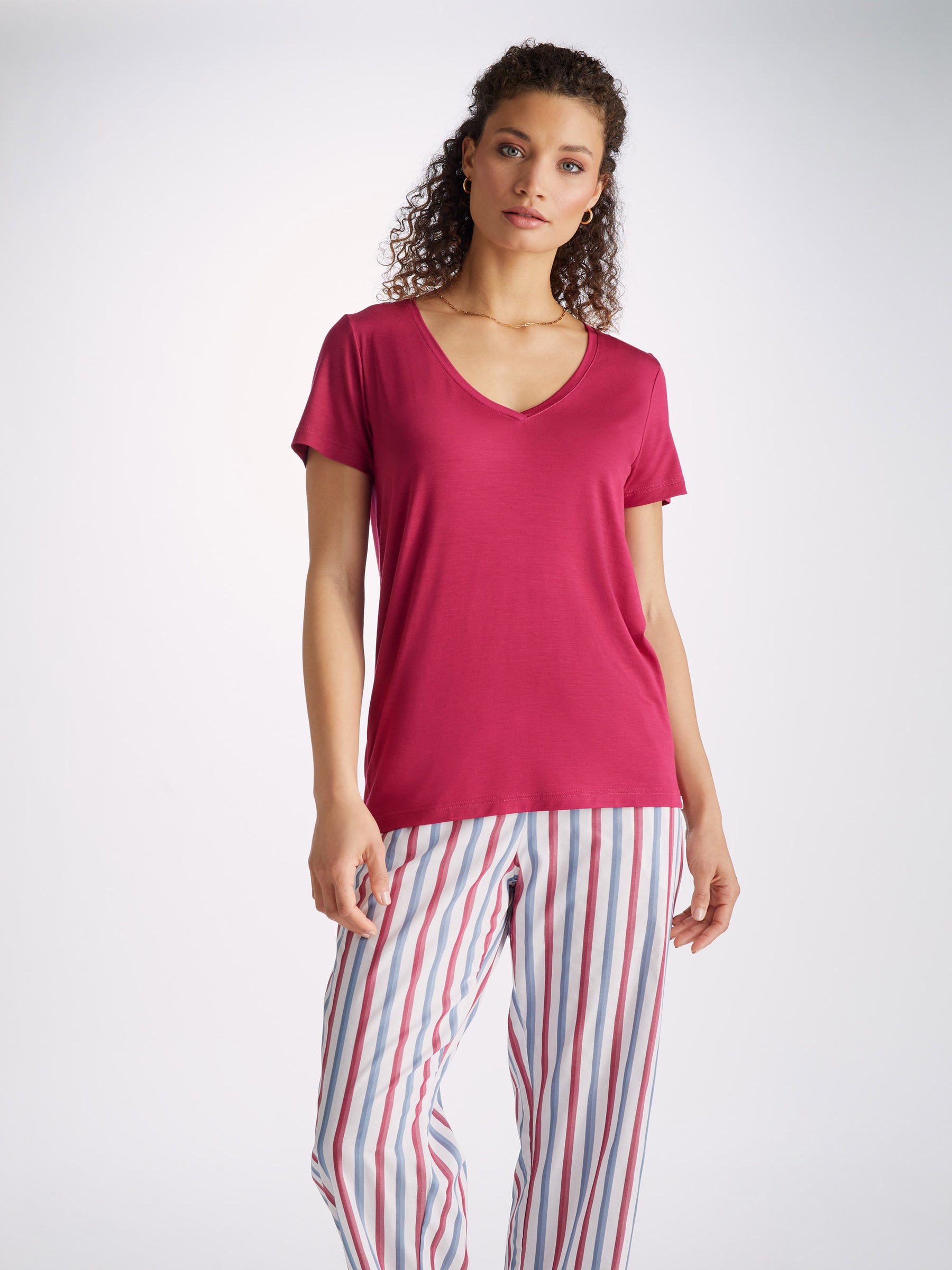 Women's V-Neck T-Shirt Lara Micro Modal Stretch Berry