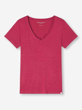 Women's V-Neck T-Shirt Lara Micro Modal Stretch Berry