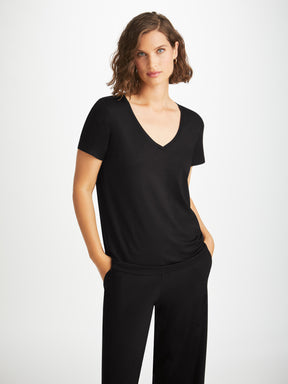 Women's V-Neck T-Shirt Lara Micro Modal Stretch Black