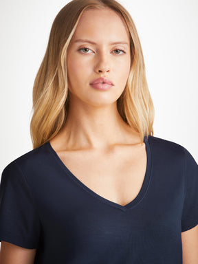 Women's V-Neck T-Shirt Lara Micro Modal Stretch Navy