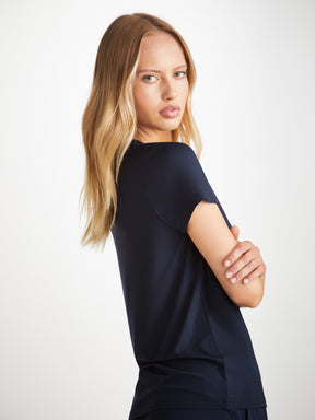 Women's V-Neck T-Shirt Lara Micro Modal Stretch Navy