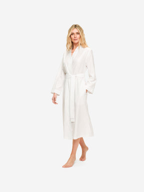 Women's Long Dressing Gown Kate 7 Cotton Jacquard White