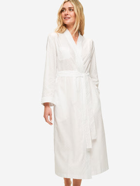 Women's Long Dressing Gown Kate 7 Cotton Jacquard White