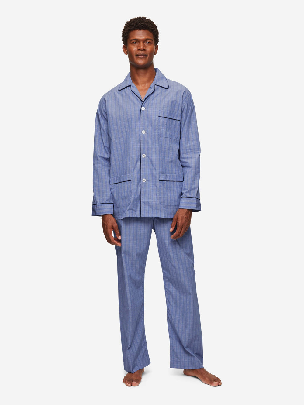 Mens Pyjamas Pure Cotton Check Blue | Derek Rose | Derek Rose