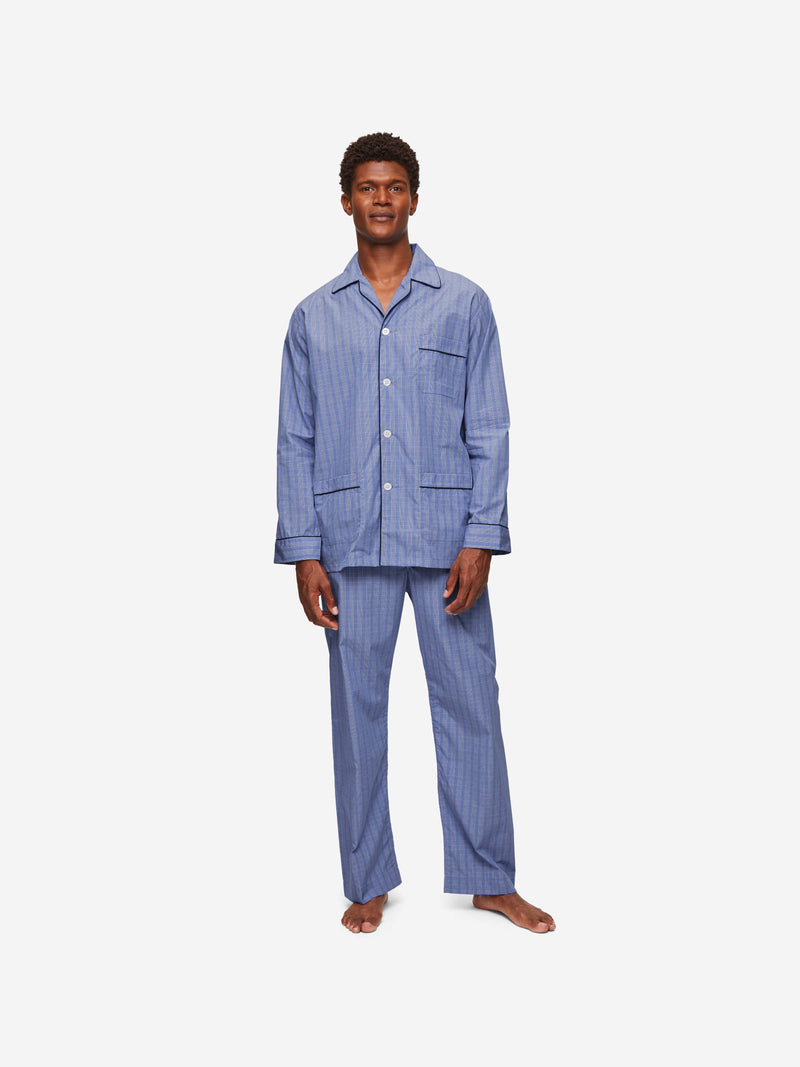 Mens Pyjamas Pure Cotton Check Blue | Derek Rose | Derek Rose