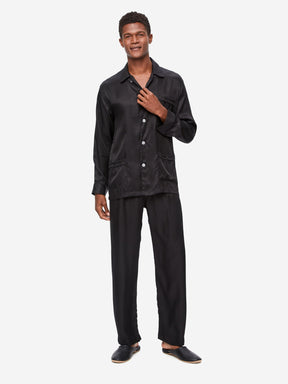 Men's Classic Fit Pyjamas Woburn 8 Silk Satin Black