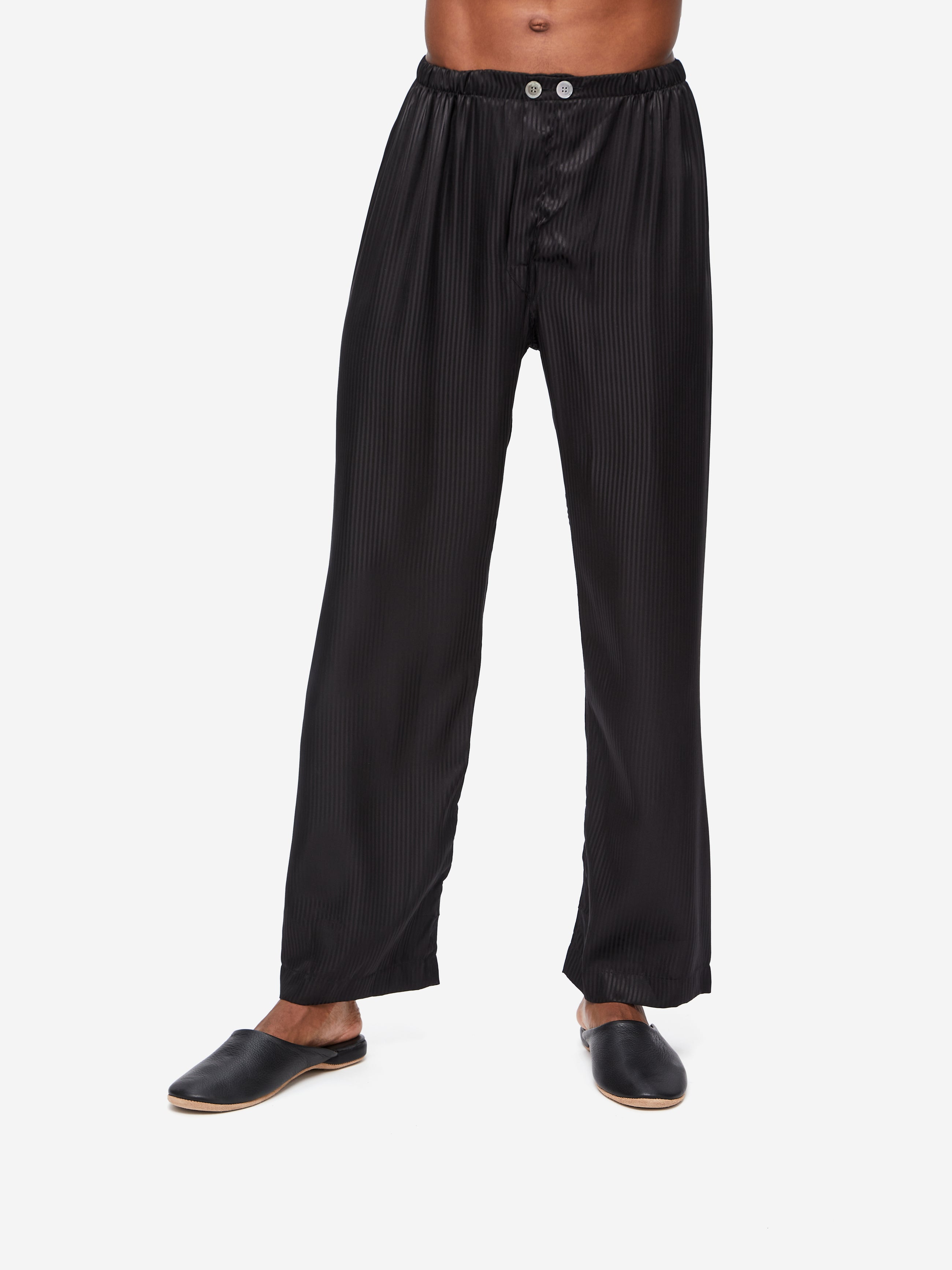 Men's Classic Fit Pyjamas Woburn 8 Silk Satin Black