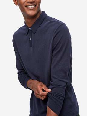 Men's Long Sleeve Polo Shirt Jacob Sea Island Cotton Navy