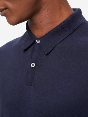 Men's Long Sleeve Polo Shirt Jacob Sea Island Cotton Navy