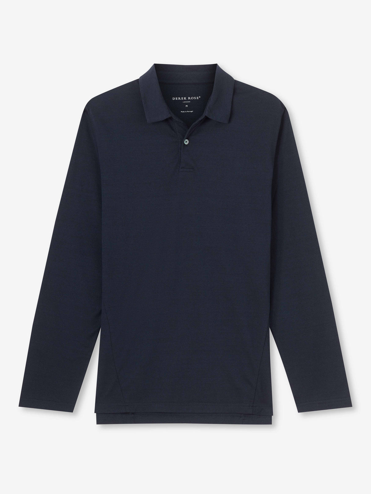 Men's Long Sleeve Polo Shirt Ramsay 2 Pique Cotton Tencel Navy