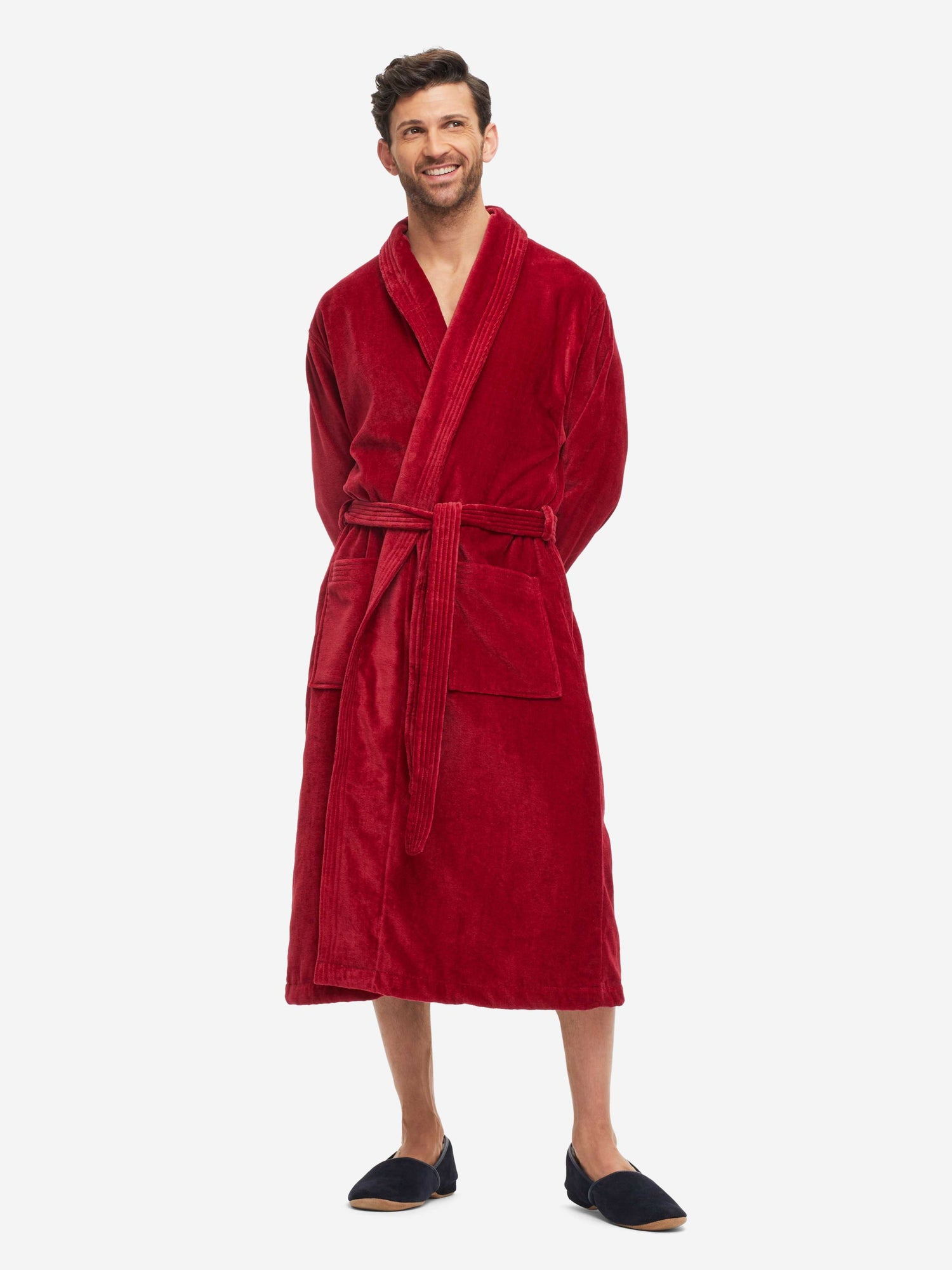 Mens Triton Towelling Gown Cotton Wine Derek Rose