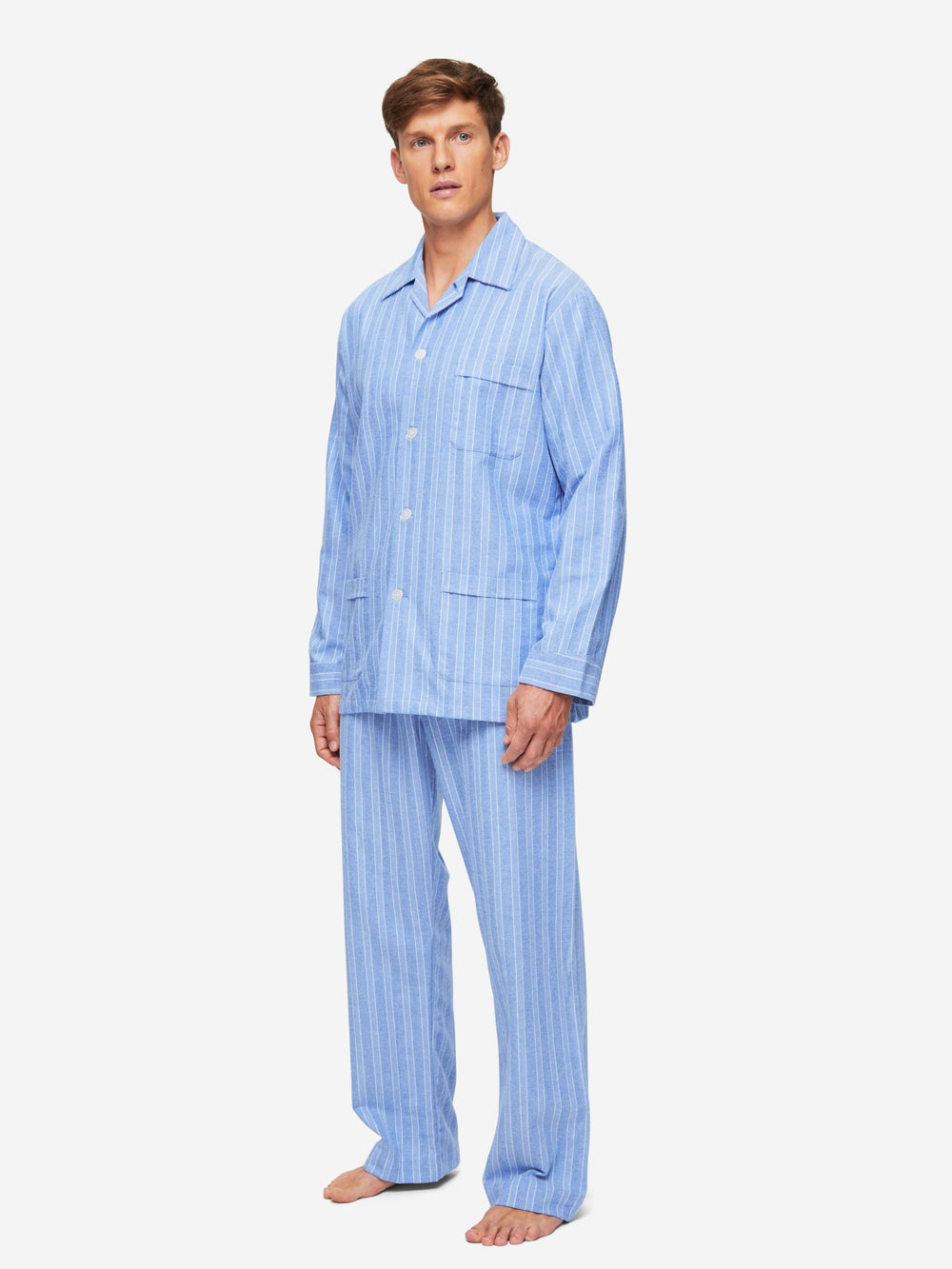 Mens Arran Pyjamas Brushed Cotton Blue | Derek Rose