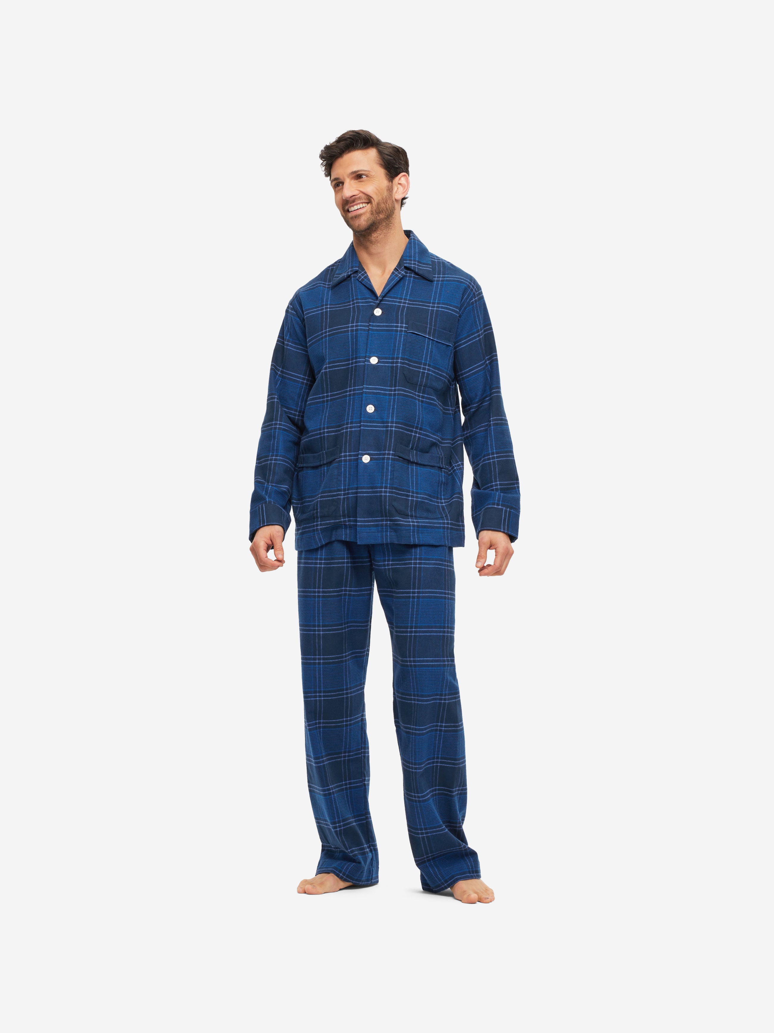 Men's Classic Fit Pyjamas Kelburn 27 Brushed Cotton Navy