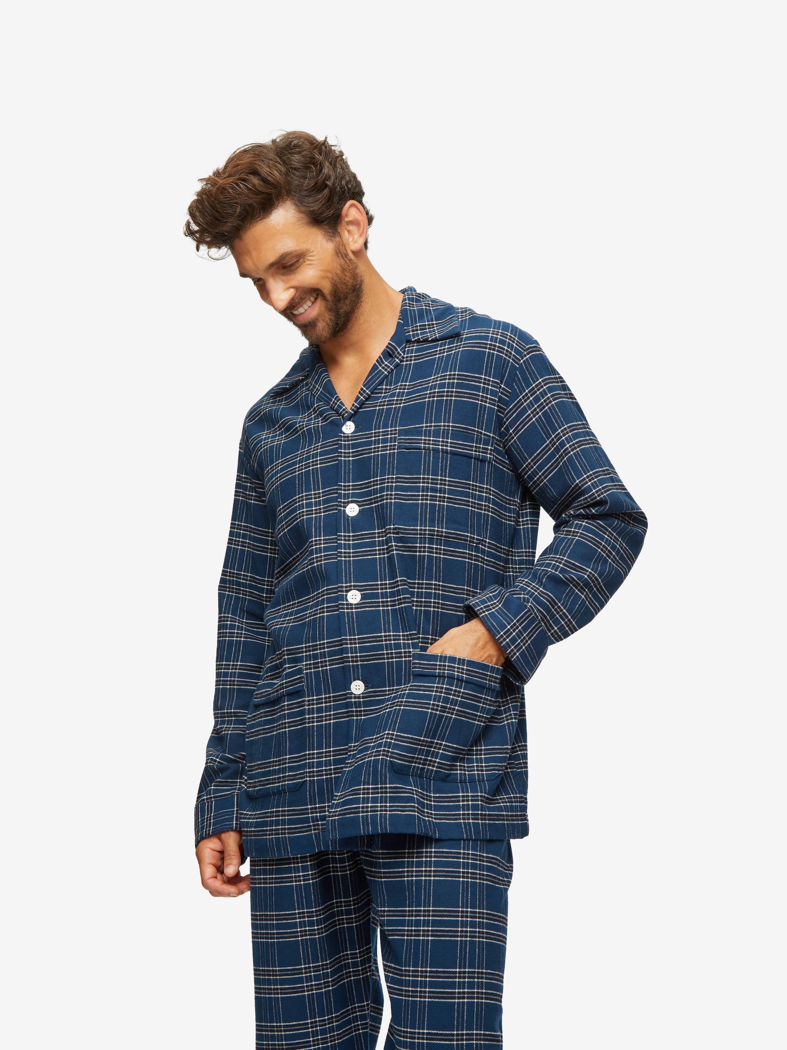 Men's Classic Fit Pyjamas Kelburn 30 Brushed Cotton Navy