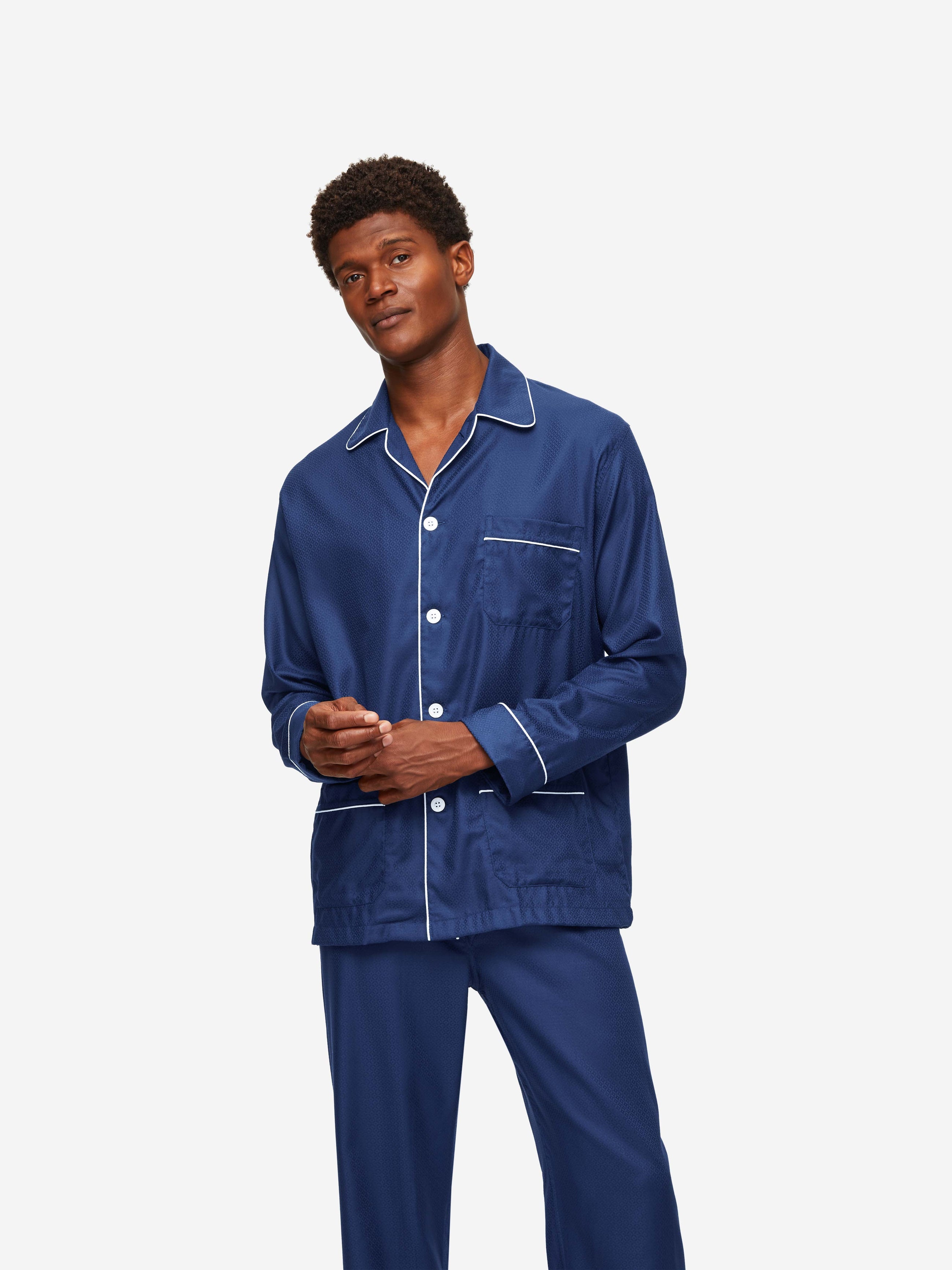 Men's Classic Fit Pyjamas Lombard 6 Cotton Jacquard Navy