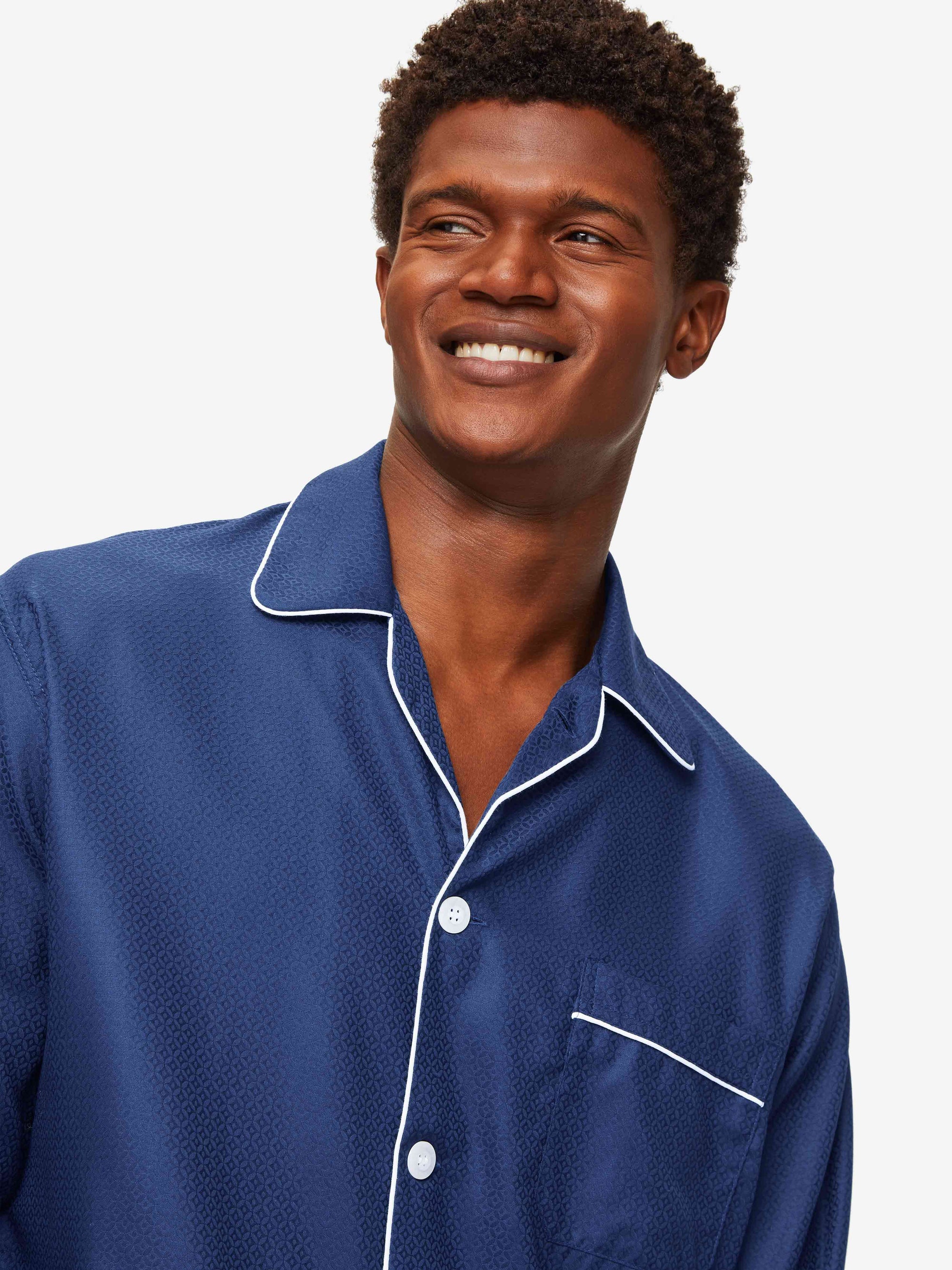 Men's Soft Cotton Pyjamas Geo Rose Print Navy | Derek Rose