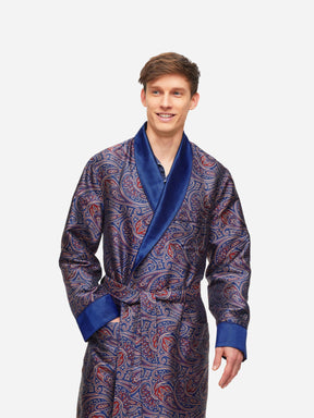 Men's Dressing Gown Verona 59 Silk Jacquard Navy