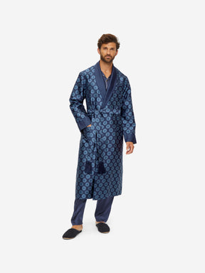 Men's Dressing Gown Verona 62 Silk Jacquard Navy