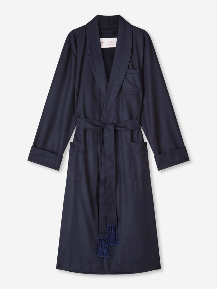 Mens Pure Wool Dressing Gown Navy Derek Rose