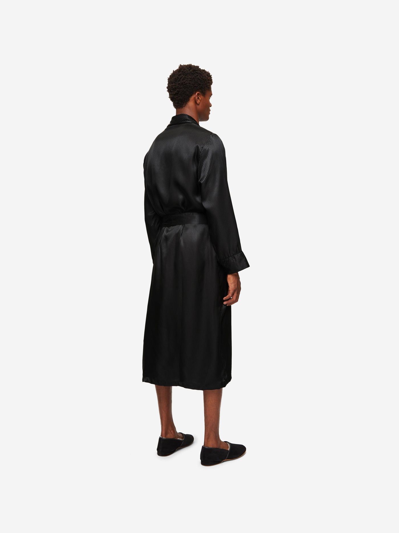 Mens Dressing Gown Pure Silk Black Derek Rose Derek Rose