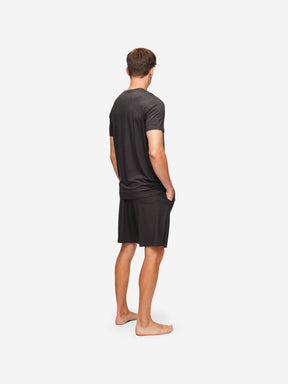 Men's Lounge Shorts London 9 Bird Print Micro Modal Black