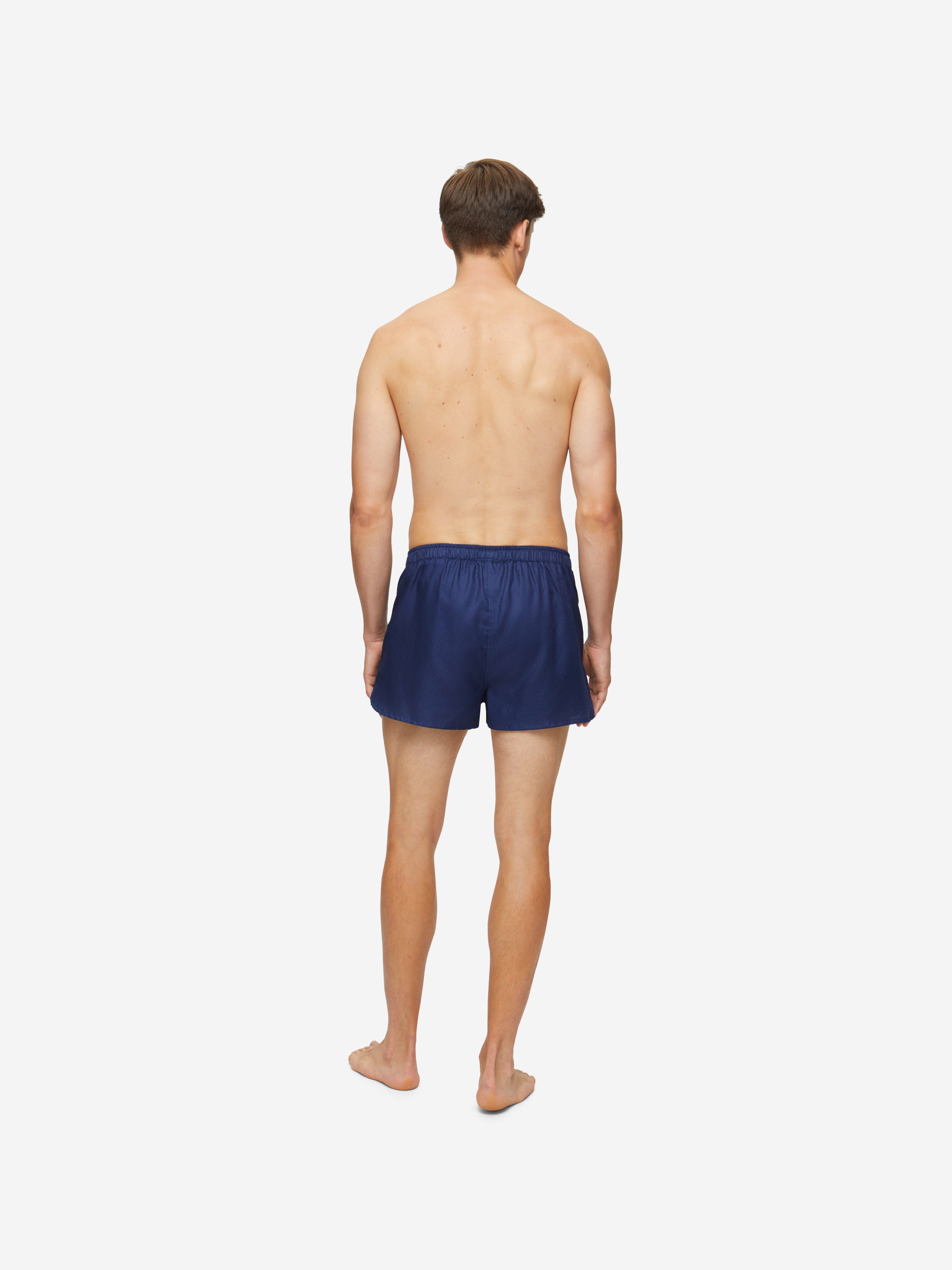 Men's Modern Fit Boxers Cotton Jacquard Navy Rose Star Pattern