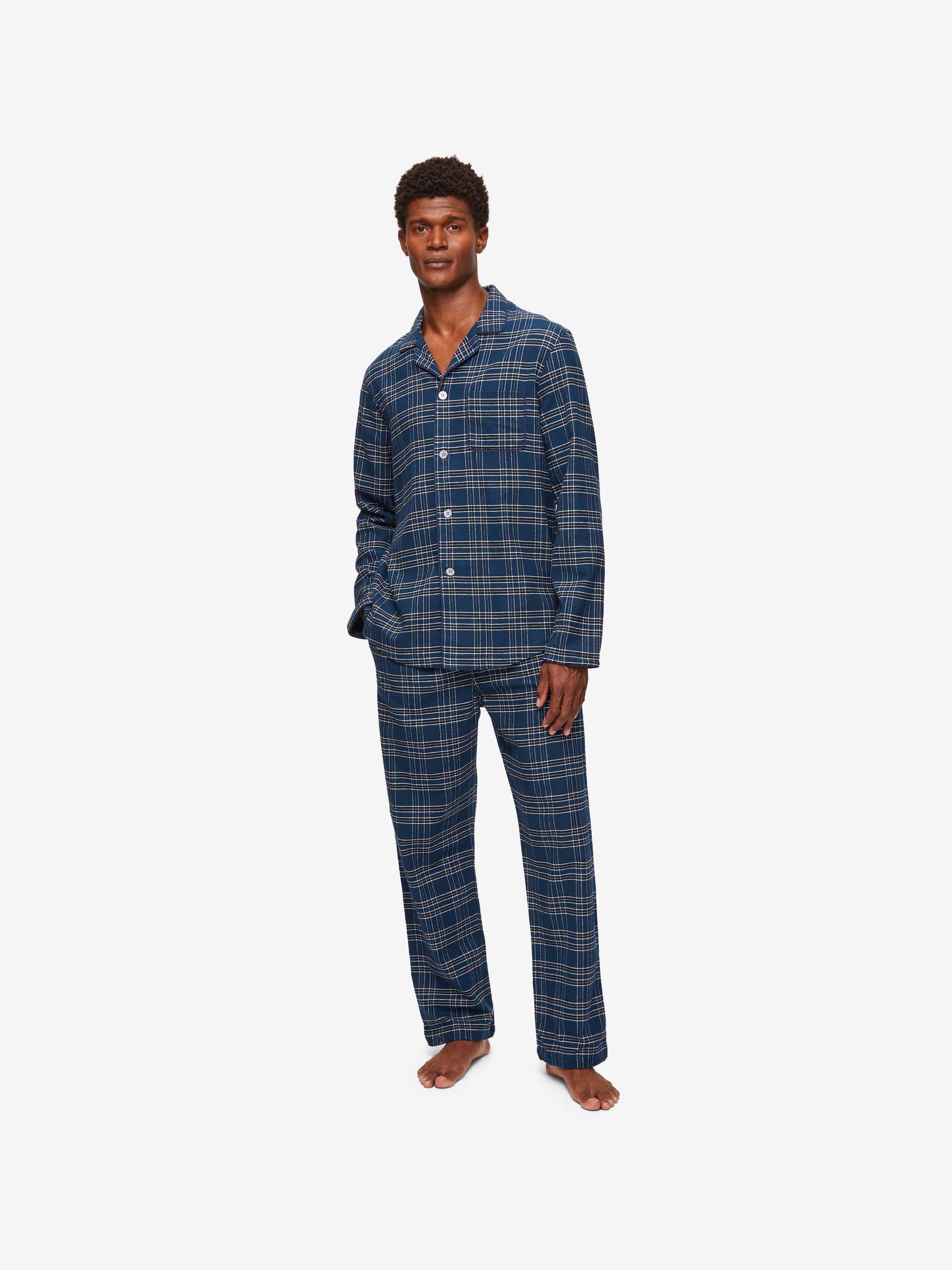 Men's Modern Fit Pyjamas Kelburn 30 Brushed Cotton Navy
