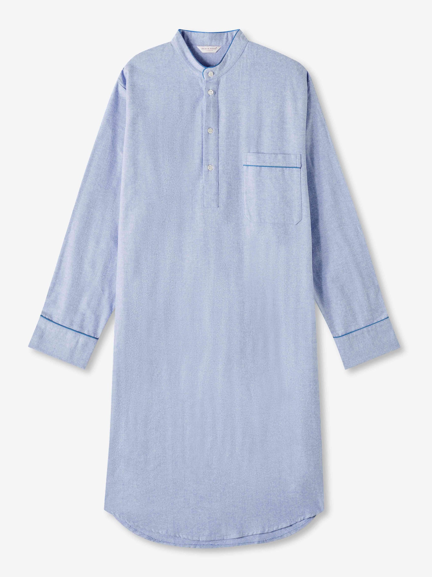 Mens Nightshirt Herringbone Cotton Blue | Derek Rose