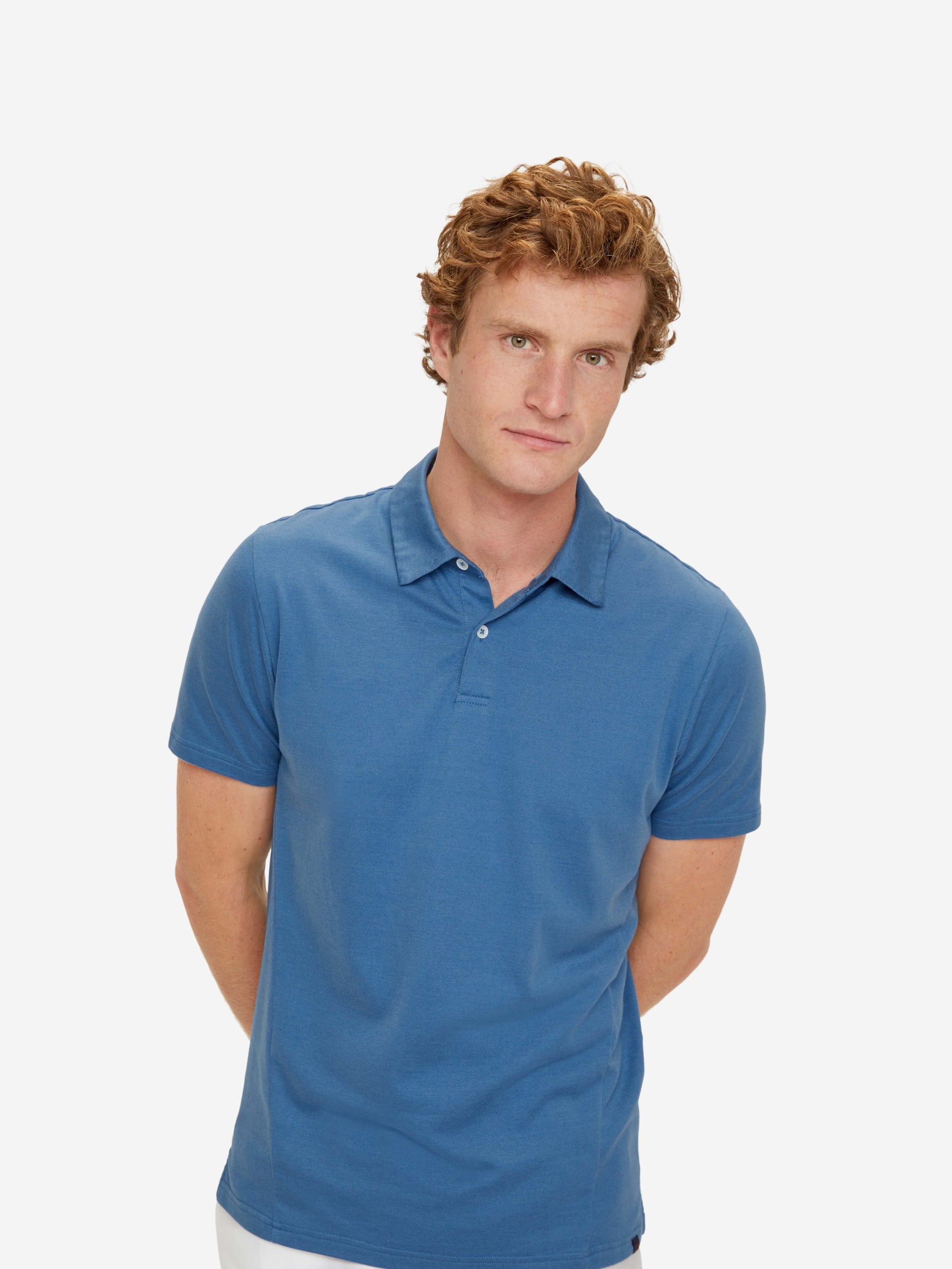 Men's Polo Shirt Ramsay 3 Pique Cotton Tencel Blue