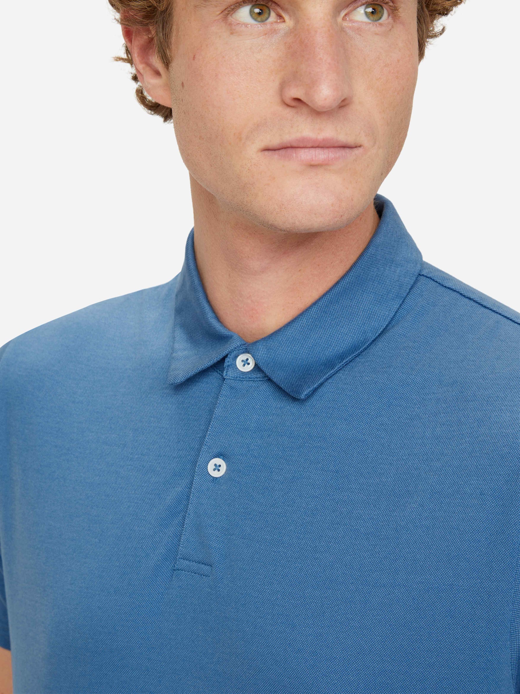 Men's Polo Shirt Ramsay 3 Pique Cotton Tencel Blue