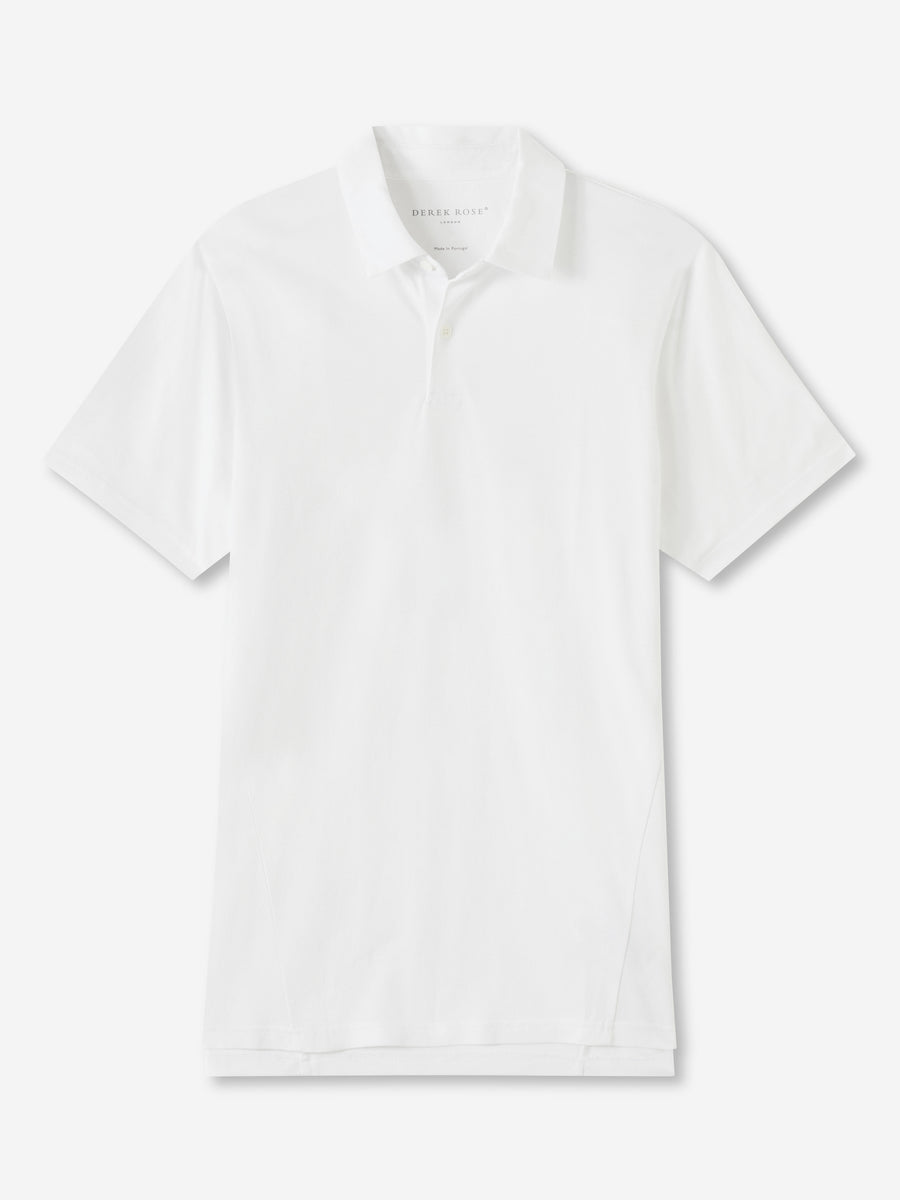 Men's White Pique Cotton Tencel Polo Shirt Derek Rose