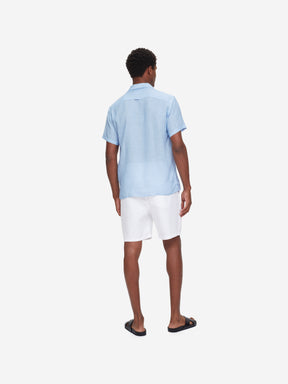 Men's Short Sleeve Shirt Milan 15 Linen Blue