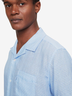 Men's Short Sleeve Shirt Milan 15 Linen Blue