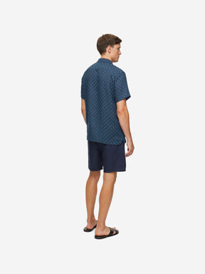 Men's Short Sleeve Shirt Milan 19 Linen Navy