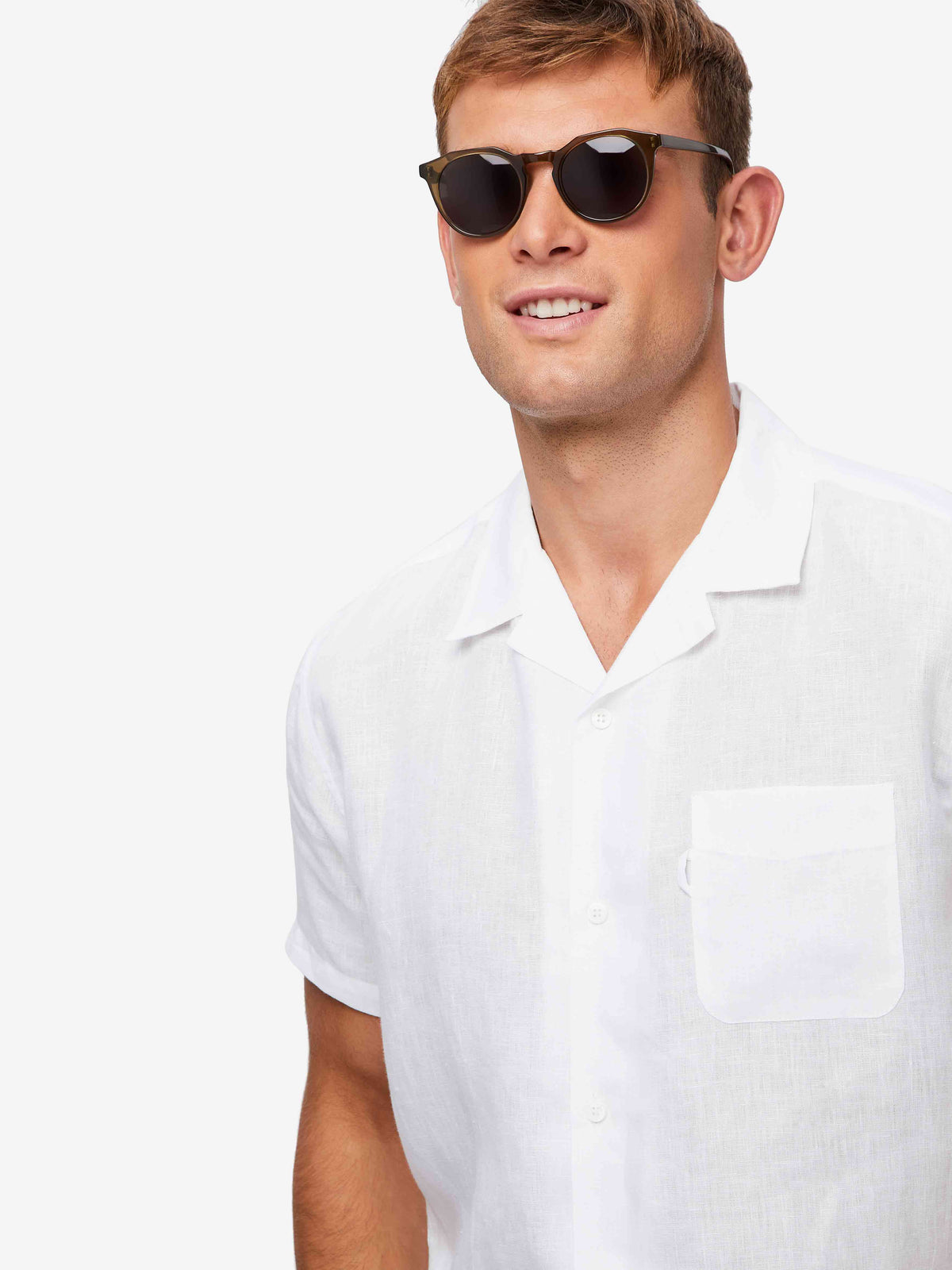 Men's Short Sleeve Shirt Monaco Linen White