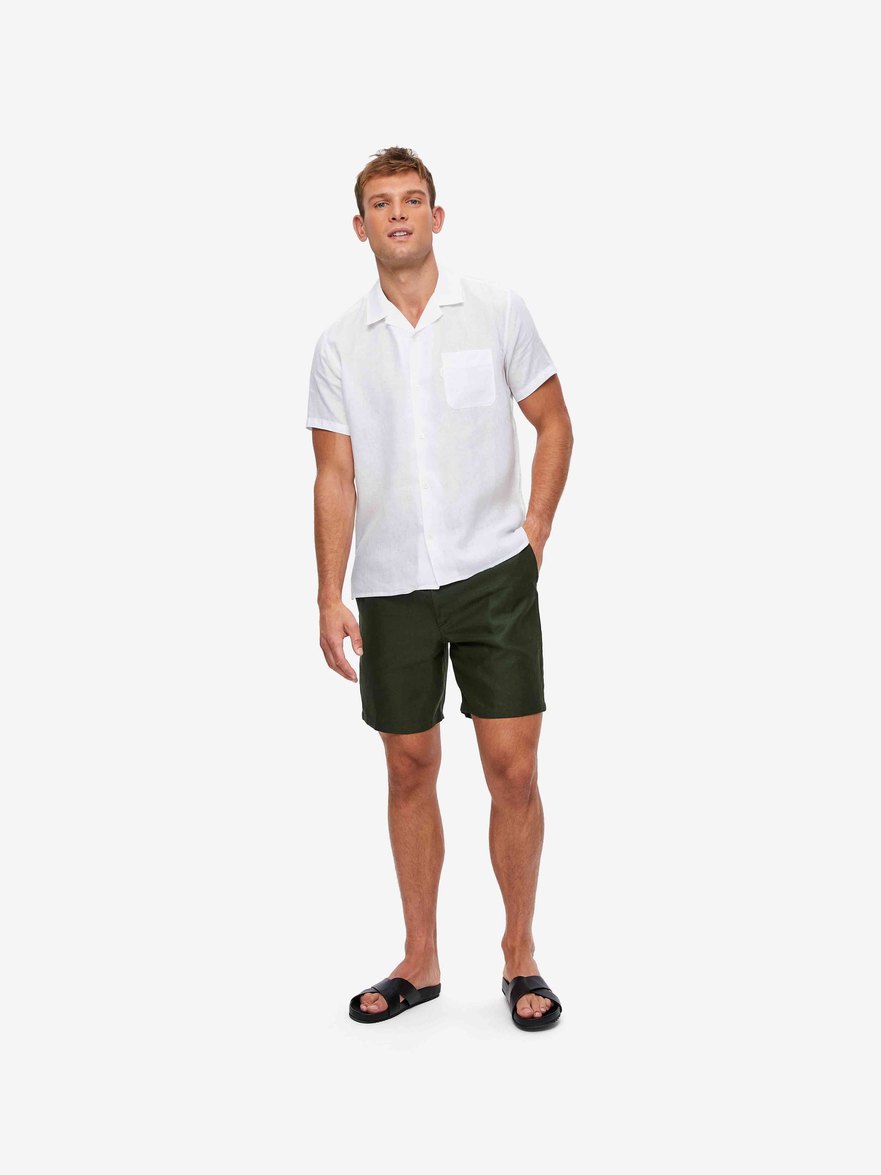 Men's Short Sleeve Shirt Monaco Linen White