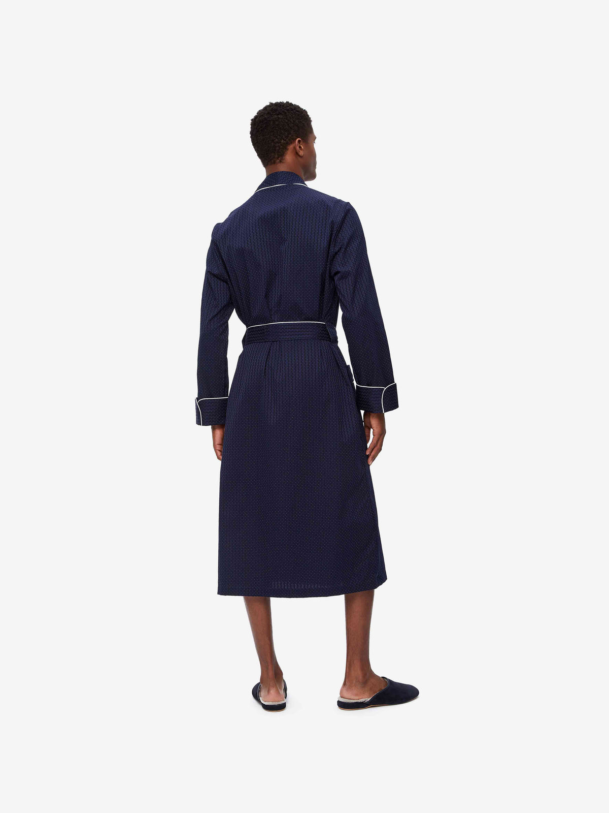 Mens Dressing Gown Royal 40 Cotton Stripe Navy Derek Rose Derek Rose
