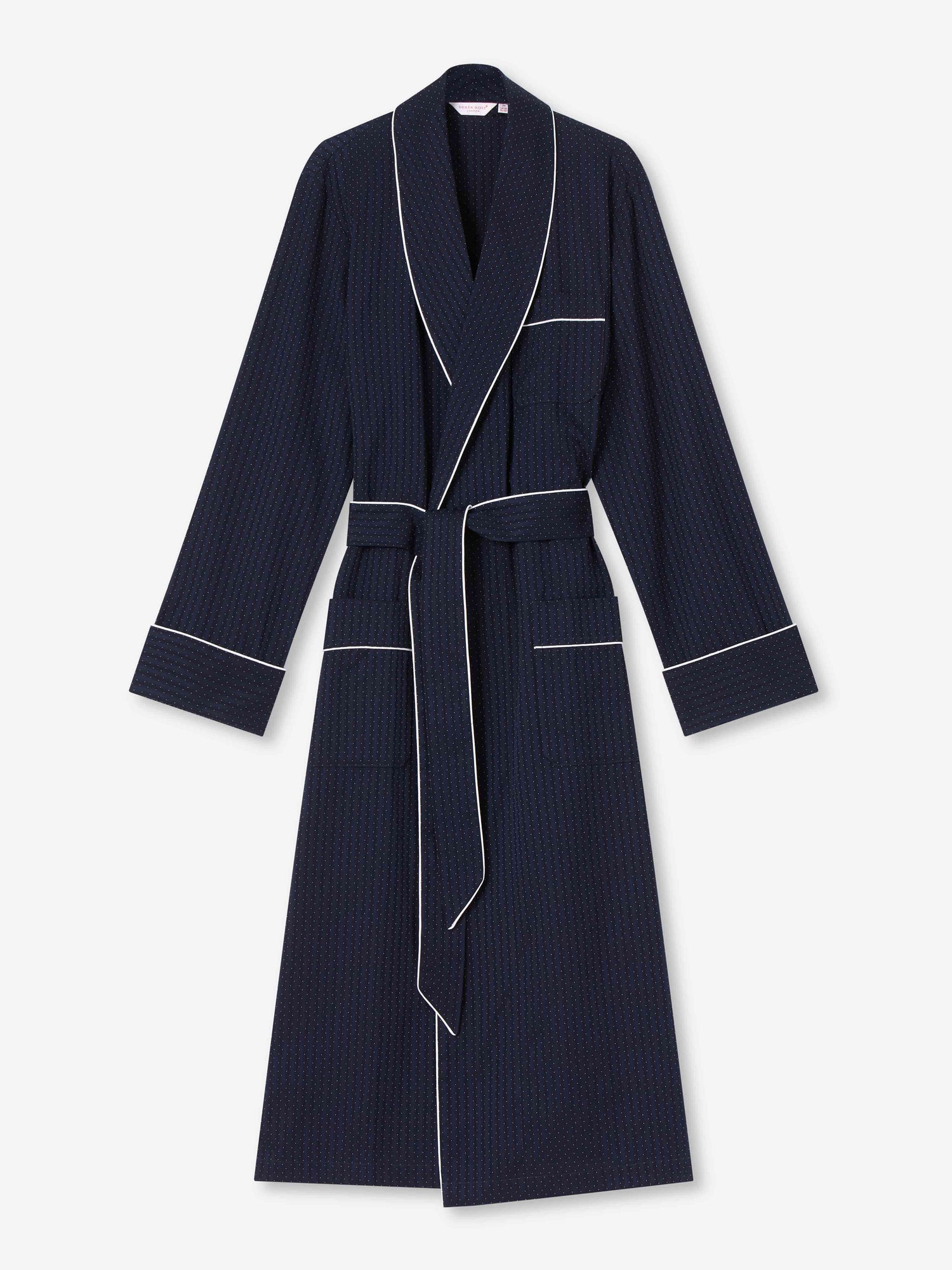 Mens Dressing Gown Royal 40 Cotton Stripe Navy Derek Rose Derek Rose