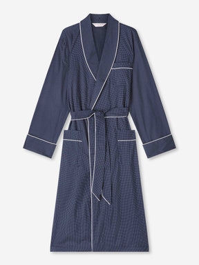 Men's Dressing Gown Cotton Batiste Navy Pin Dot Print