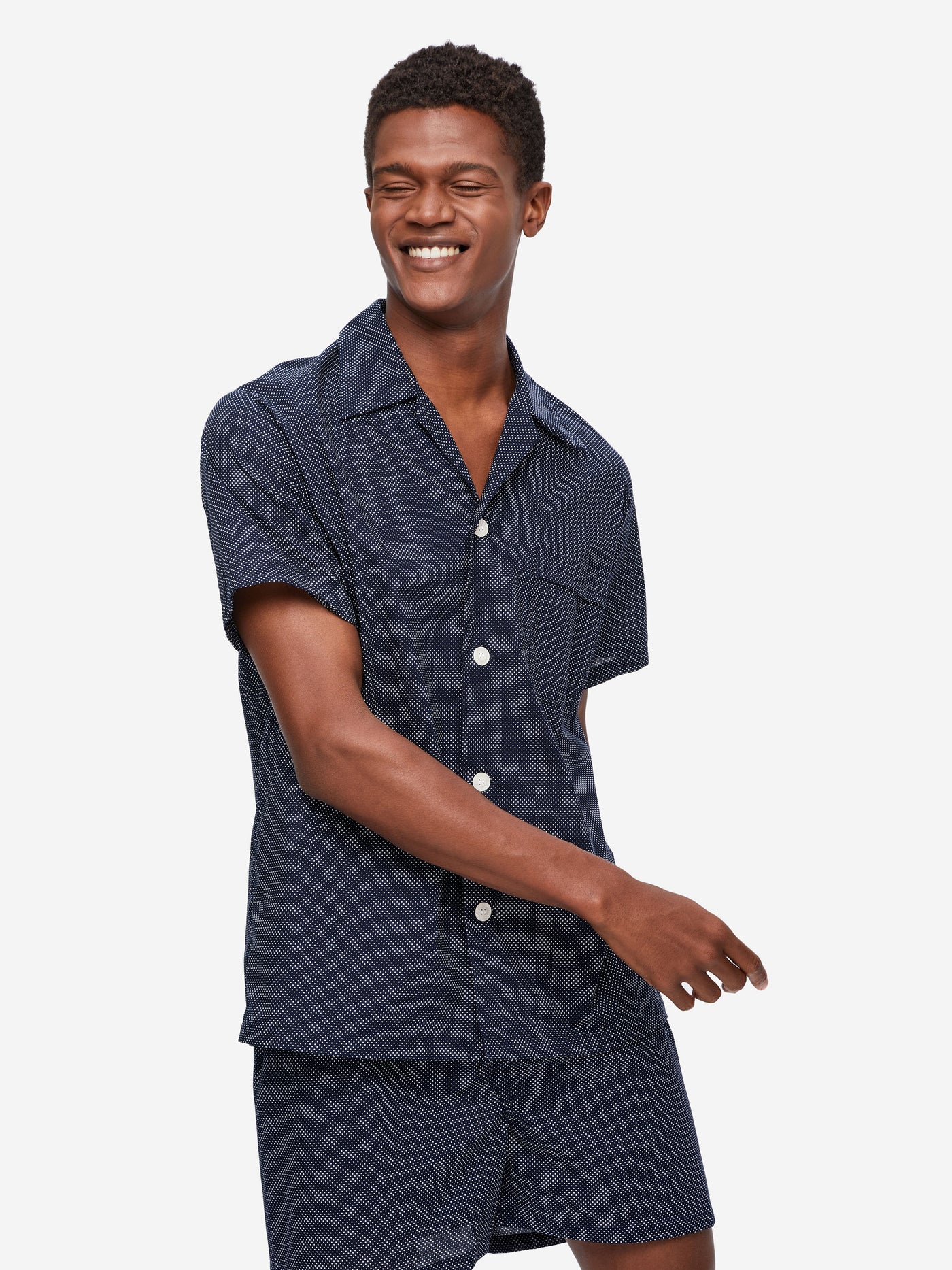 Mens Short Pyjamas Cotton Polka Dot Navy Derek Rose