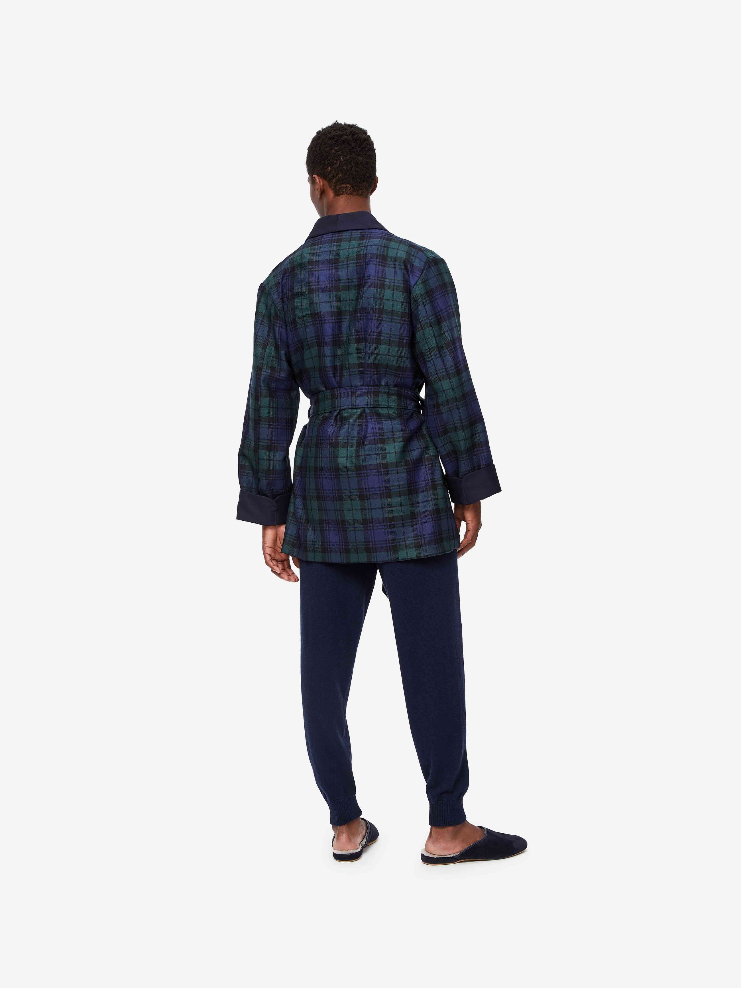 Men s Smoking Jacket Tartan Wool Black Watch Navy