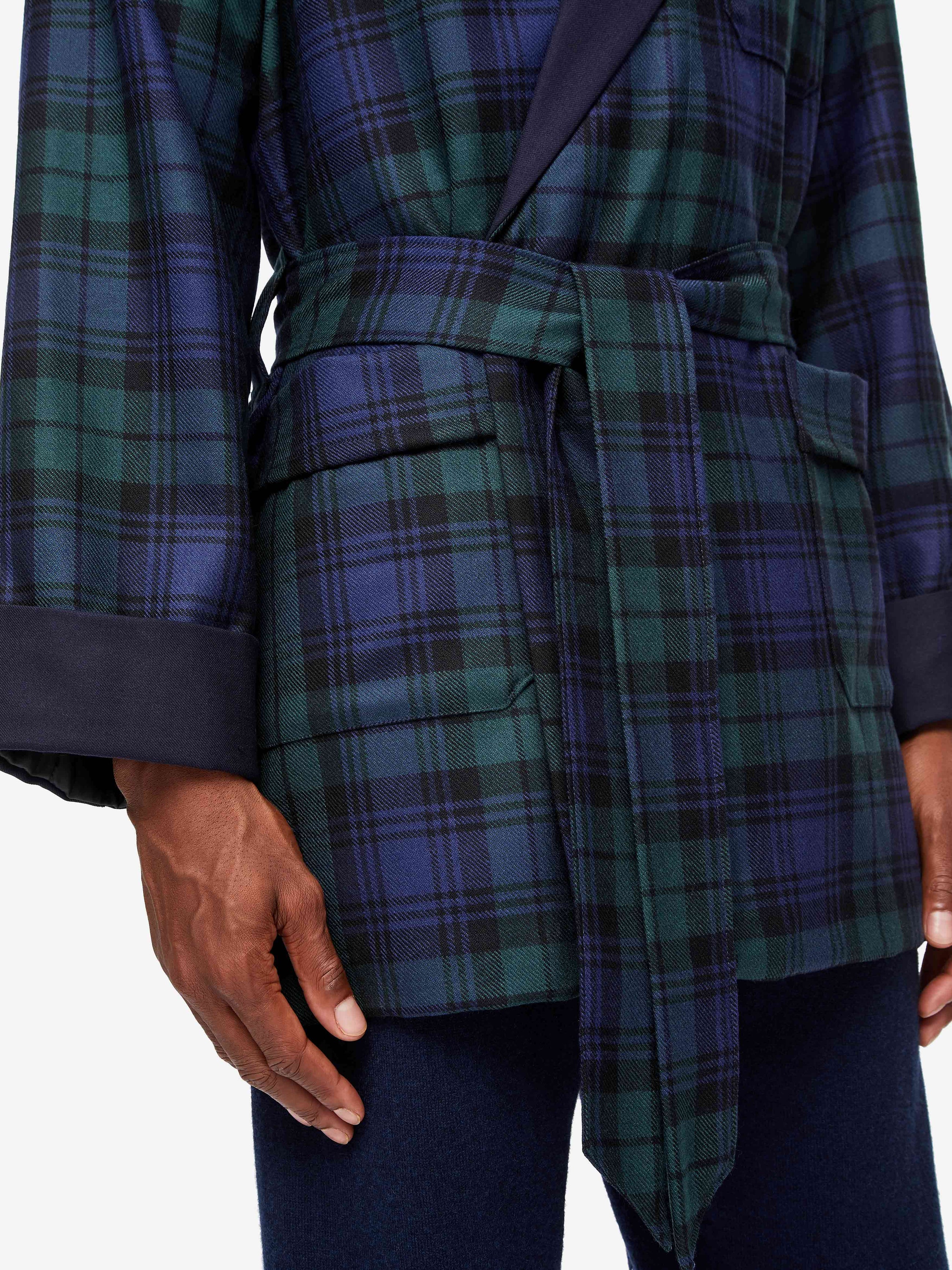 Men's Smoking Jacket Tartan Wool Black Watch Navy