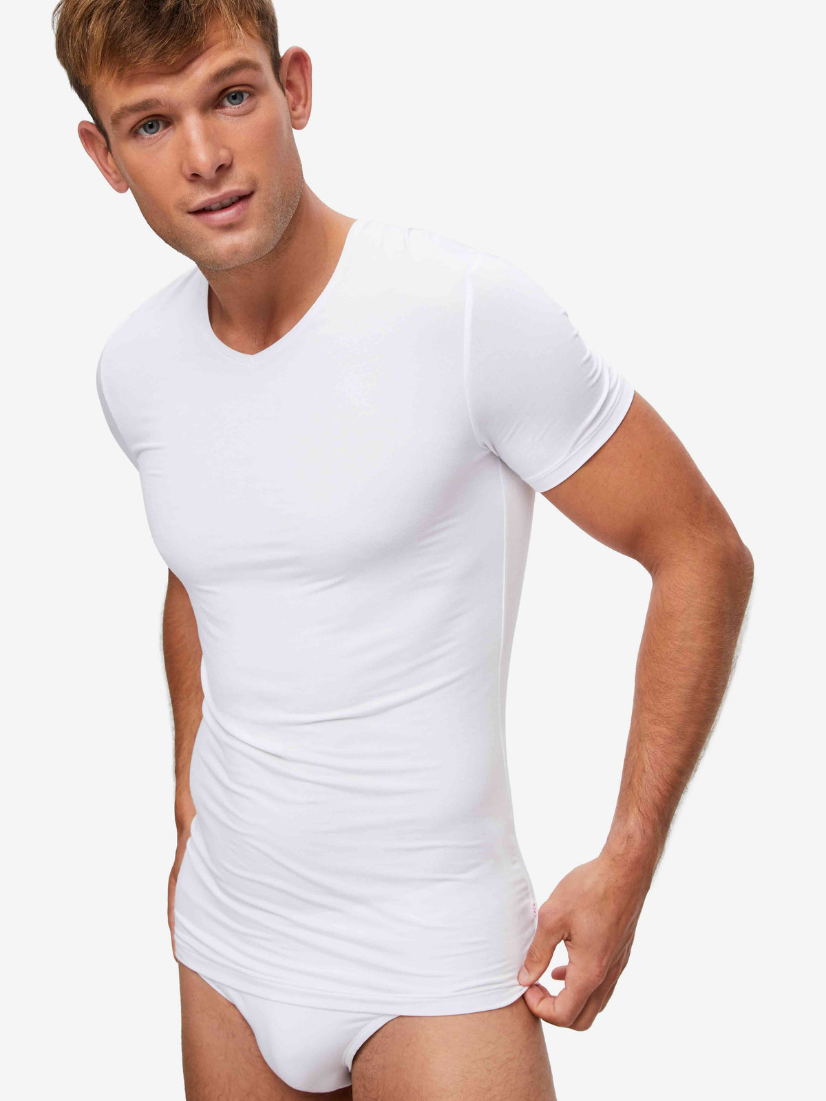 Men's Underwear T-Shirt V-Neck Alex Micro Modal White | Derek Rose