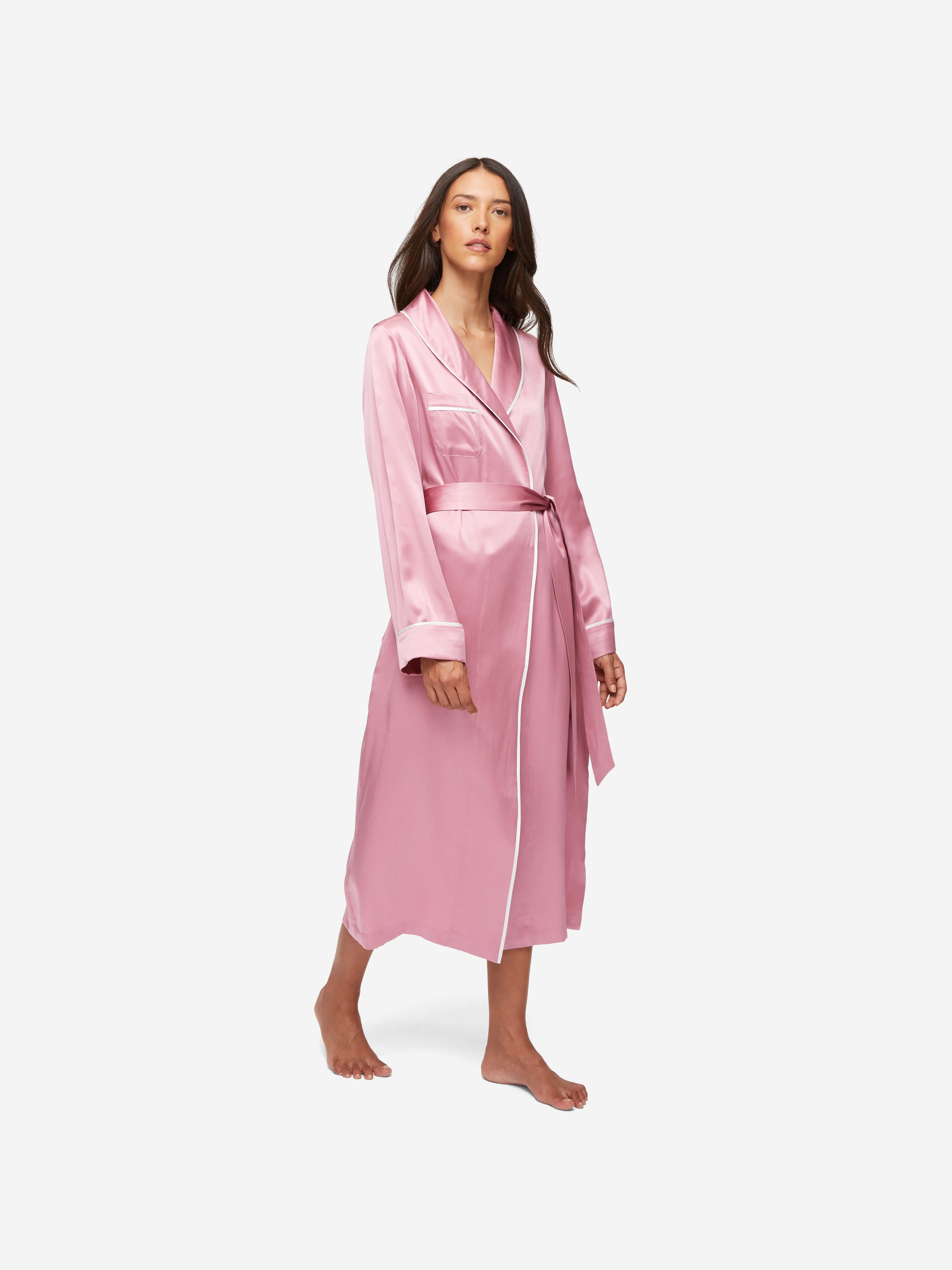 Derek Rose Women's Long Dressing Gown Kate 7 Cotton Jacquard Berry |  ModeSens